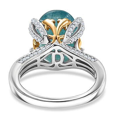 D'Joy Grandidierite, Moissanite Ring in 18K Vermeil YG and Rhodium Over Sterling Silver 7.25 ctw (Size 6.0)