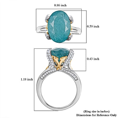D'Joy Grandidierite, Moissanite Ring in 18K Vermeil YG and Rhodium Over Sterling Silver 7.25 ctw (Size 6.0)