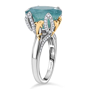 D'Joy Premium Grandidierite and Moissanite 7.25 ctw Dolphin Ring in 18K Vermeil YG and Rhodium Over Sterling Silver (Size 9.0)