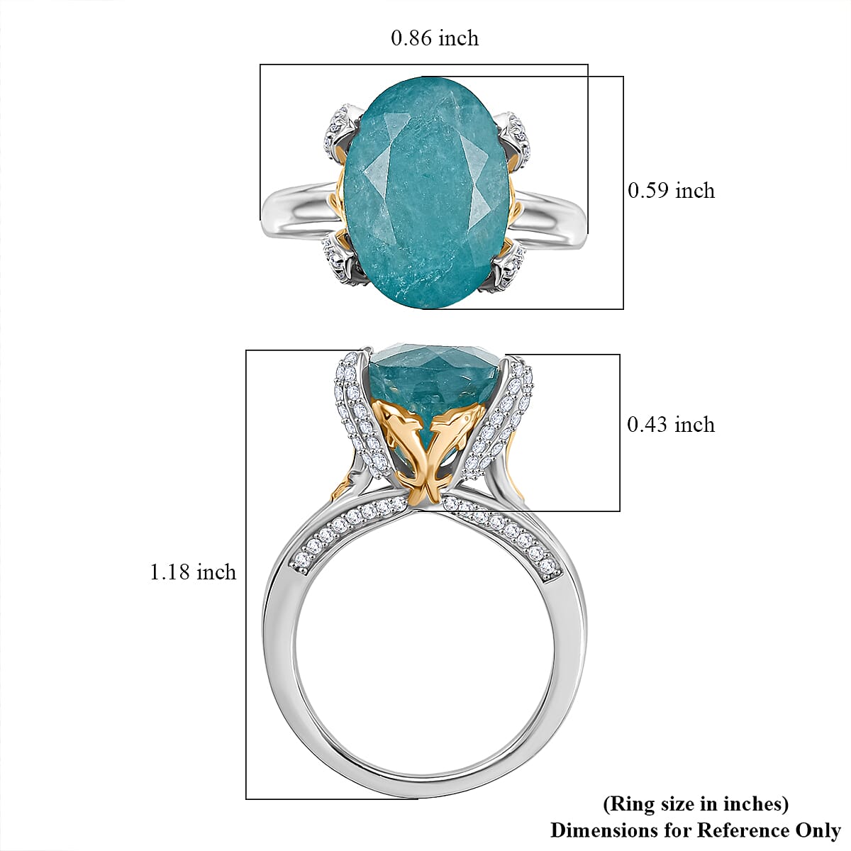 D'Joy Premium Grandidierite and Moissanite 7.25 ctw Dolphin Ring in 18K Vermeil YG and Rhodium Over Sterling Silver (Size 9.0) image number 5