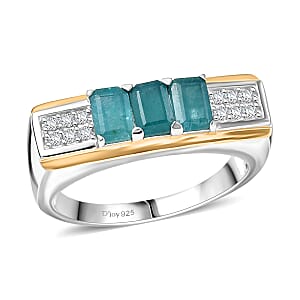 D'Joy Premium Grandidierite and Moissanite 2.00 ctw Men's Ring in 18K Vermeil YG and Rhodium Over Sterling Silver (Size 10.0)