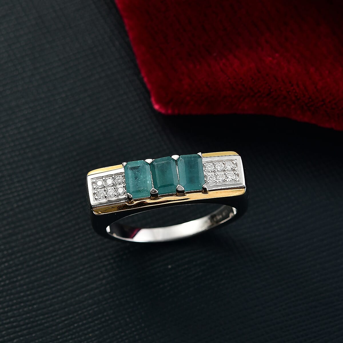 D'Joy Premium Grandidierite and Moissanite 2.00 ctw Men's Ring in 18K Vermeil YG and Rhodium Over Sterling Silver (Size 10.0) image number 1