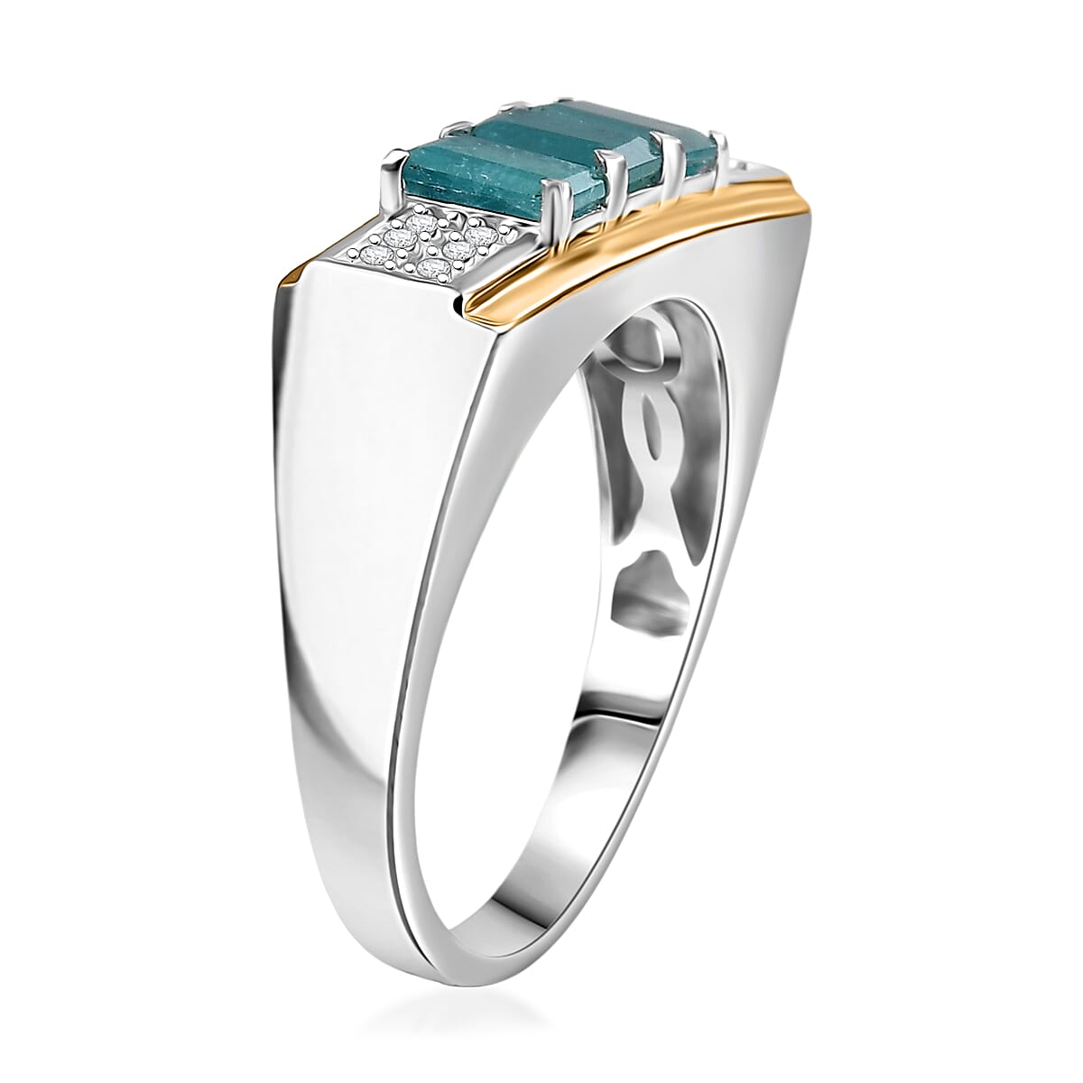 D'Joy Premium Grandidierite and Moissanite 2.00 ctw Men's Ring in 18K Vermeil YG and Rhodium Over Sterling Silver (Size 10.0) image number 3