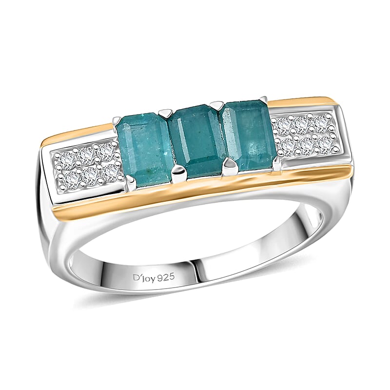 D'Joy Premium Grandidierite and Moissanite 2.00 ctw Men's Ring in 18K Vermeil YG and Rhodium Over Sterling Silver (Size 12.0)