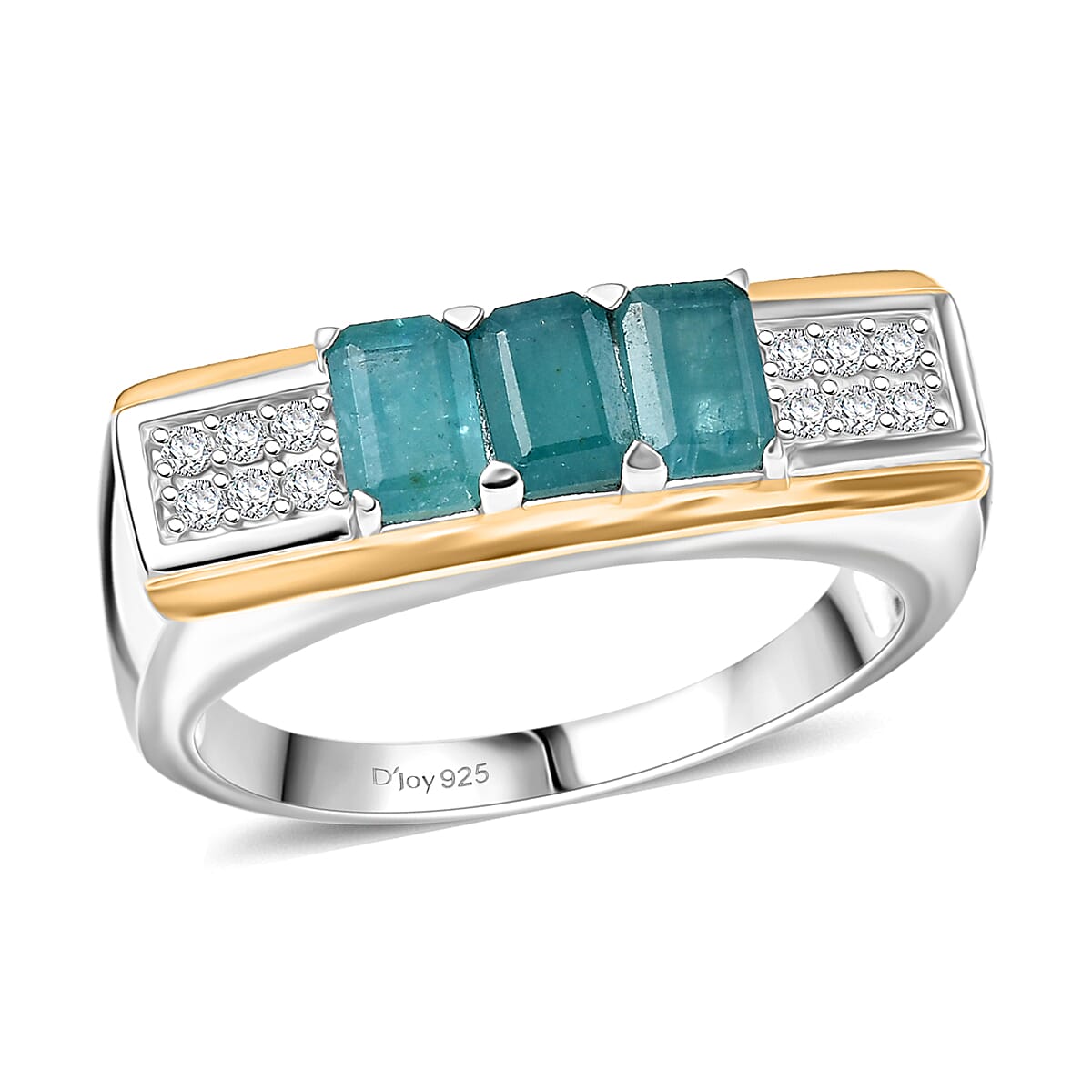 D'Joy Premium Grandidierite, Moissanite Men's Ring in 18K Vermeil YG and Rhodium Over Sterling Silver (Size 10.0) 2.00 ctw