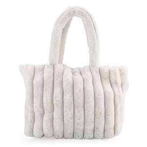 Tamsy White Polyester Faux Fur Shoulder Bag 