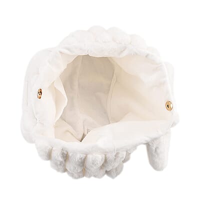 Tamsy White Polyester Faux Fur Shoulder Bag 