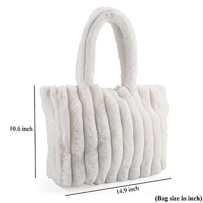 Tamsy White Polyester Faux Fur Shoulder Bag 