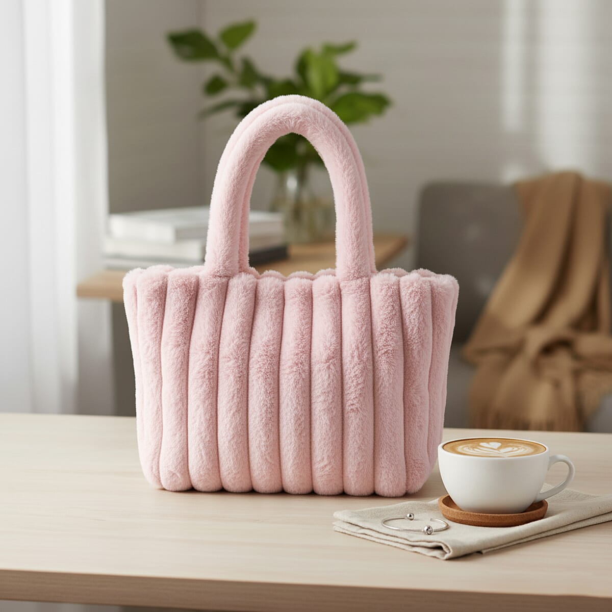 Tamsy Pink Polyester Faux Fur Shoulder Bag  image number 1