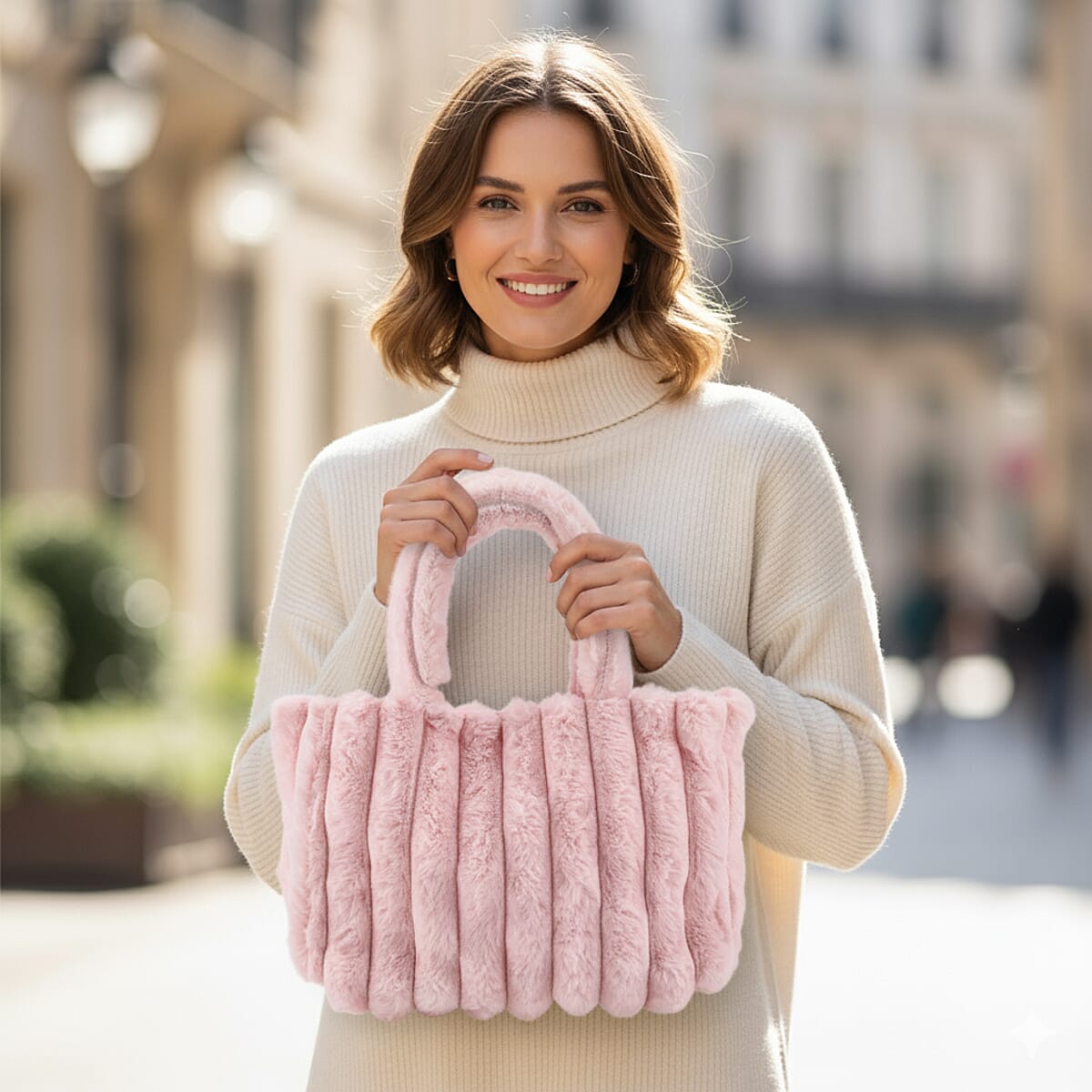 Tamsy Pink Polyester Faux Fur Shoulder Bag  image number 2