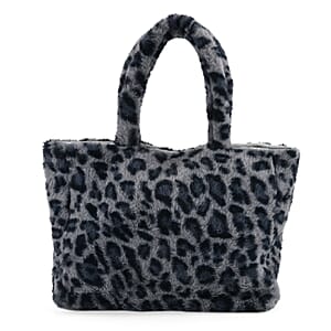 Tamsy Navy Leopard Print Polyester Faux Fur Shoulder Bag 