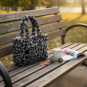 Tamsy Navy Leopard Print Polyester Faux Fur Shoulder Bag 