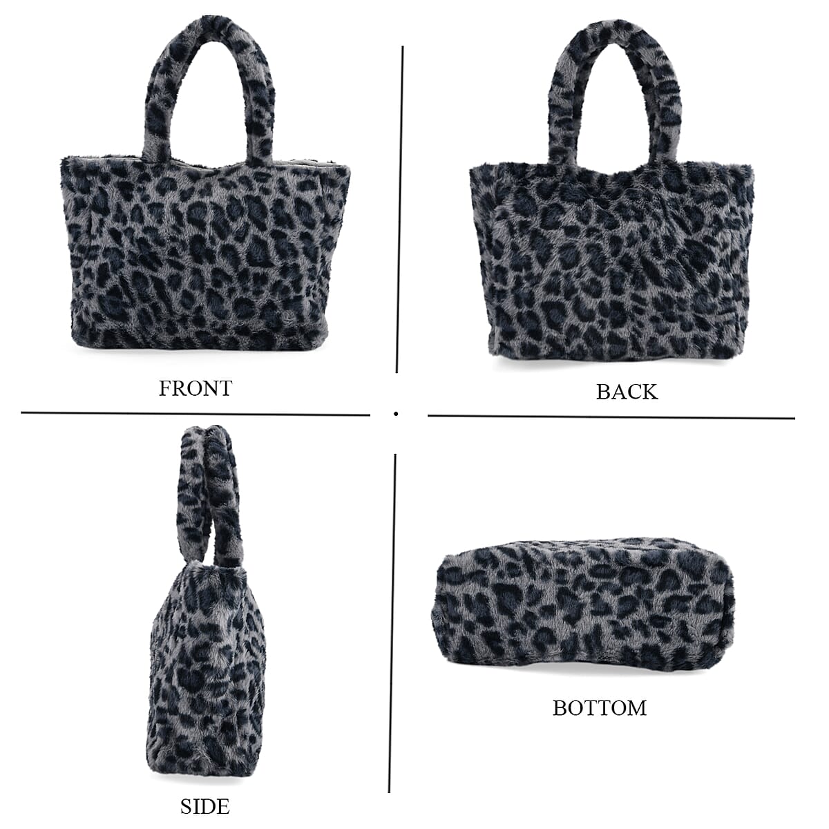 Tamsy Navy Leopard Print Polyester Faux Fur Shoulder Bag  image number 3