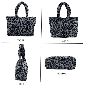 Tamsy Navy Leopard Print Polyester Faux Fur Shoulder Bag 