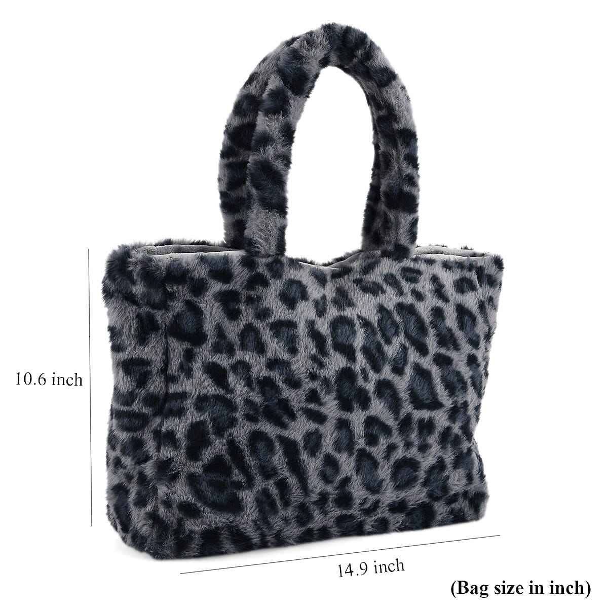 Tamsy Navy Leopard Print Polyester Faux Fur Shoulder Bag  image number 5