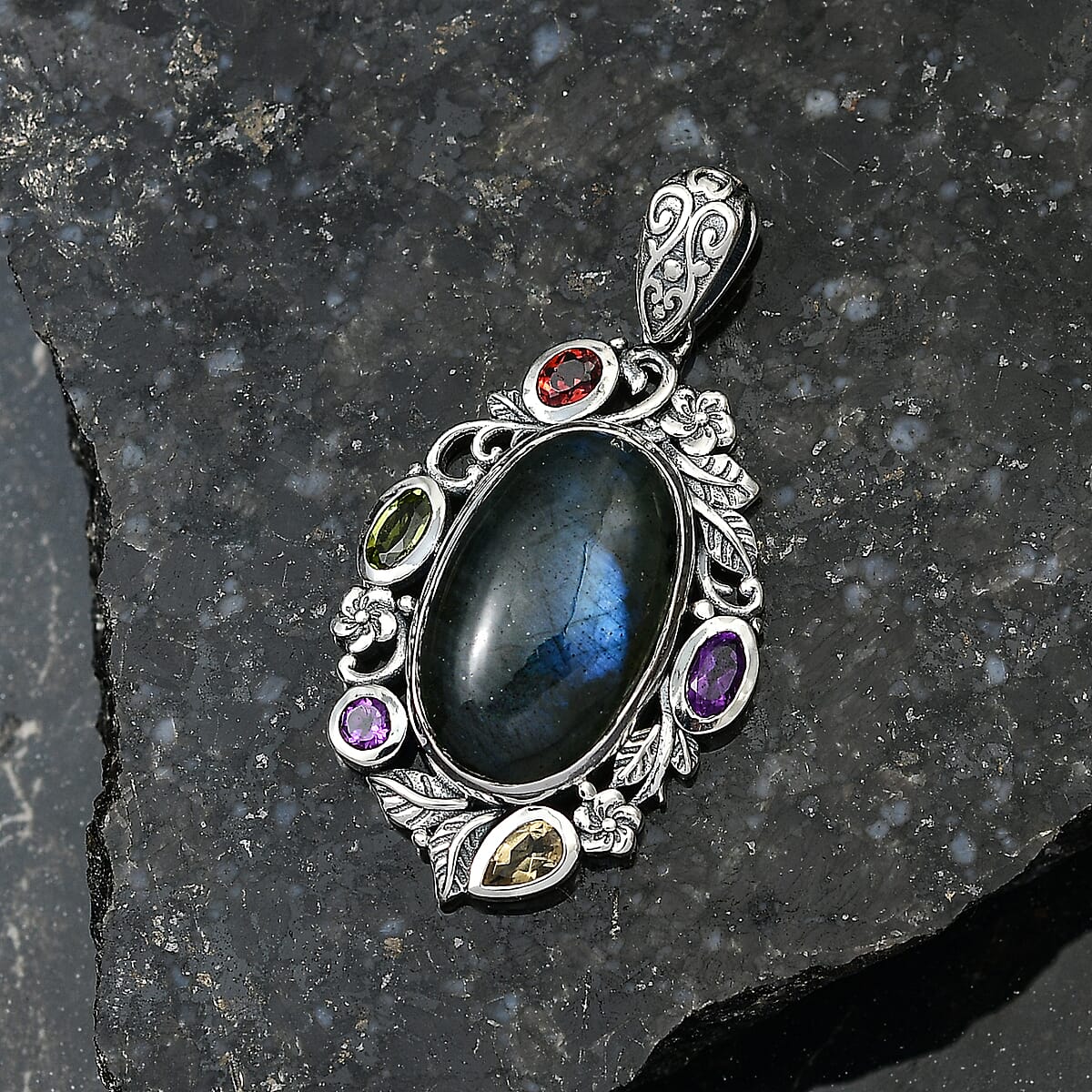 Doorbuster D'Joy Artisan Crafted Malagasy Labradorite and Multi Gemstone 13.40 ctw Pendant without Chain in Sterling Silver image number 1
