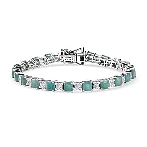 D'Joy Premium Asscher Cut Grandidierite and White Zircon 11.65 ctw Art Deco Bracelet in Rhodium Over Sterling Silver (6.50 In)