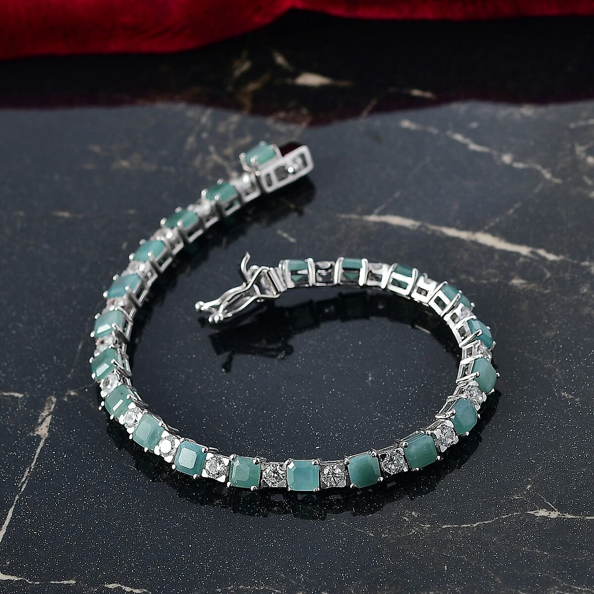 D'Joy Premium Asscher Cut Grandidierite and White Zircon 11.65 ctw Art Deco Bracelet in Rhodium Over Sterling Silver (6.50 In) image number 1