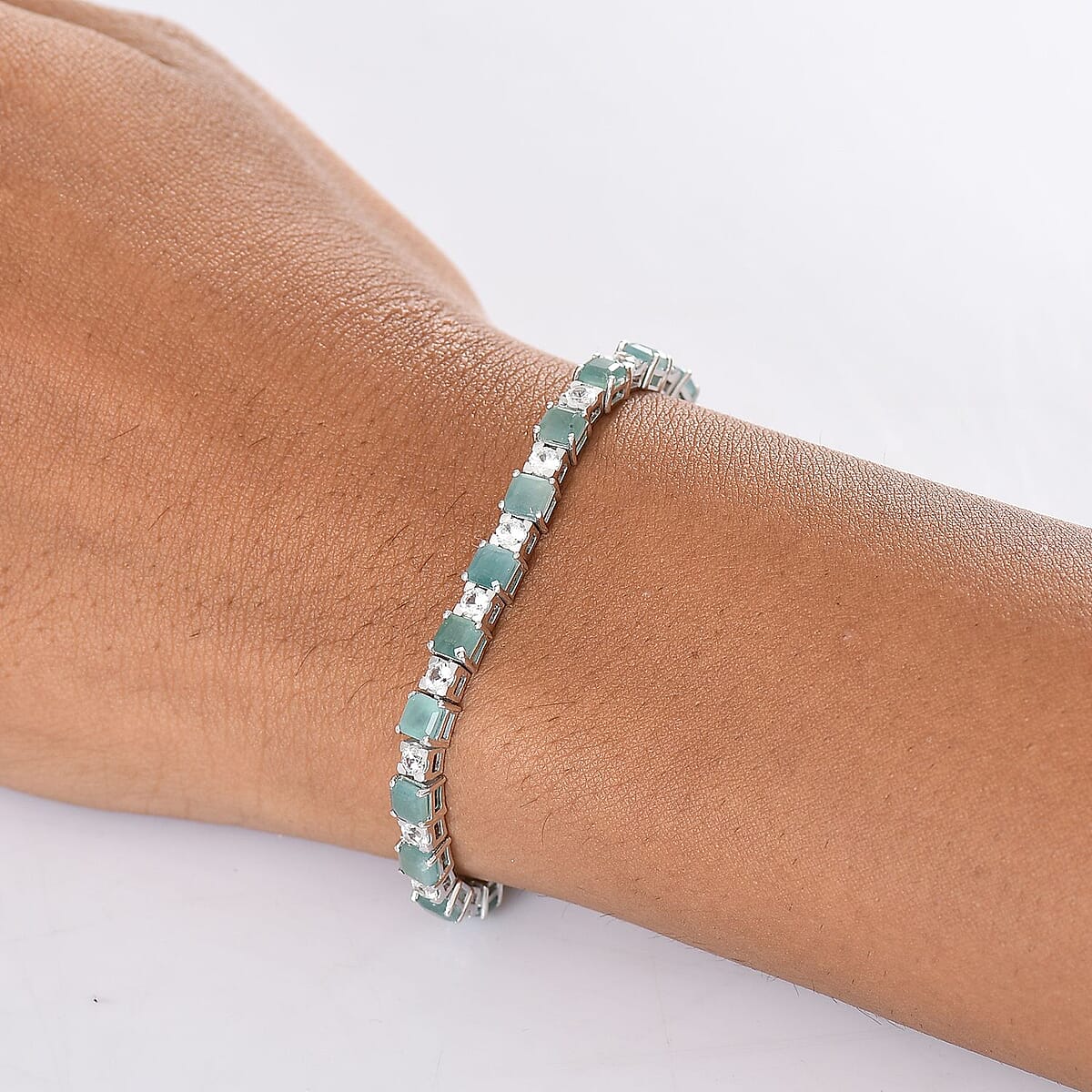 D'Joy Premium Asscher Cut Grandidierite and White Zircon 11.65 ctw Art Deco Bracelet in Rhodium Over Sterling Silver (6.50 In) image number 2