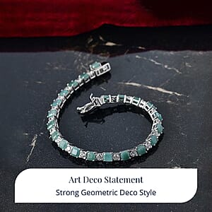 D'Joy Premium Asscher Cut Grandidierite and White Zircon 11.65 ctw Art Deco Bracelet in Rhodium Over Sterling Silver (6.50 In)