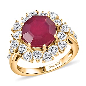 D'Joy Niassa Ruby (FF) and Moissanite 8.15 ctw Dahlia Flower Ring in 18K Vermeil Yellow Gold Over Sterling Silver (Size 5.0)