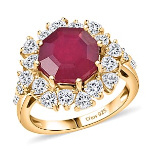 D'Joy Niassa Ruby (FF) and Moissanite 8.15 ctw Ring in 18K Vermeil Yellow Gold Over Sterling Silver (Size 7.0)