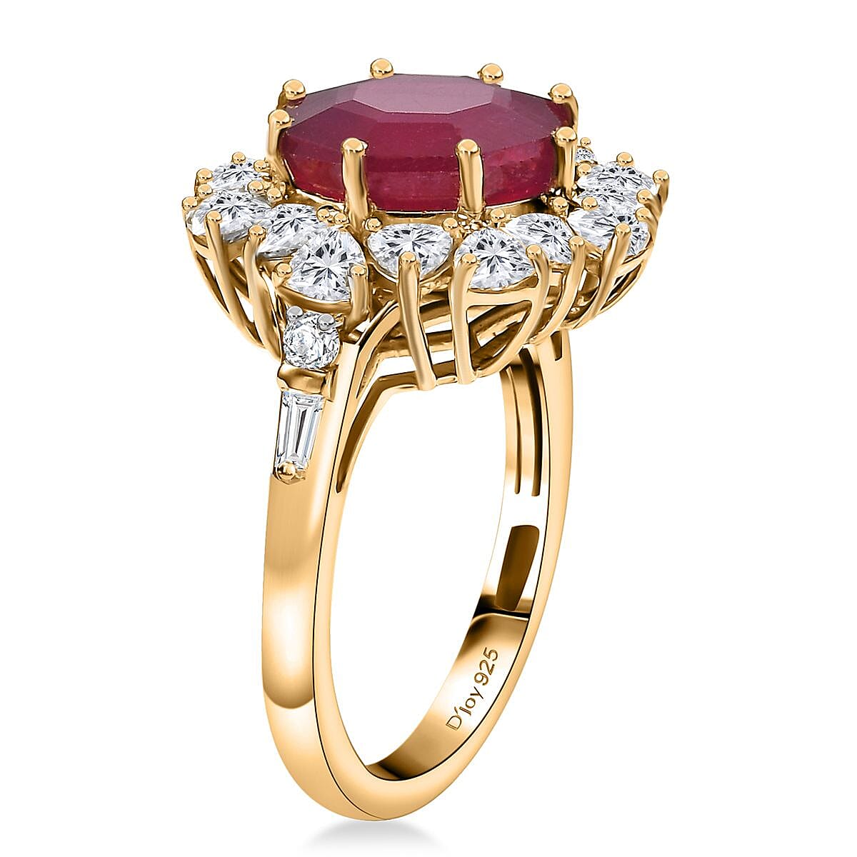 D'Joy Niassa Ruby (FF) and Moissanite 8.15 ctw Ring in 18K Vermeil Yellow Gold Over Sterling Silver (Size 7.0) image number 3