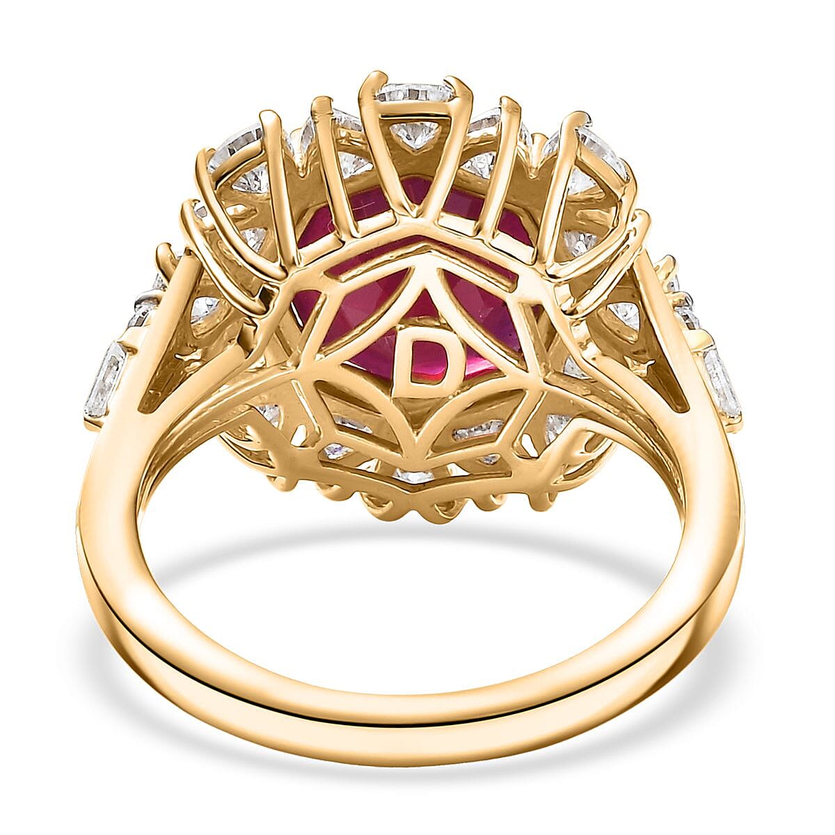 D'Joy Niassa Ruby (FF) and Moissanite 8.15 ctw Ring in 18K Vermeil Yellow Gold Over Sterling Silver (Size 7.0) image number 4