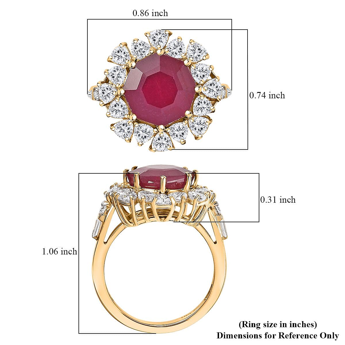 D'Joy Niassa Ruby (FF) and Moissanite 8.15 ctw Ring in 18K Vermeil Yellow Gold Over Sterling Silver (Size 7.0) image number 5