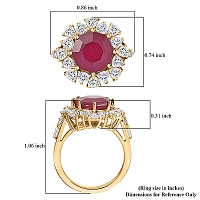 D'Joy Niassa Ruby (FF) and Moissanite 8.15 ctw Dahlia Flower Ring in 18K Vermeil Yellow Gold Over Sterling Silver (Size 7.0)