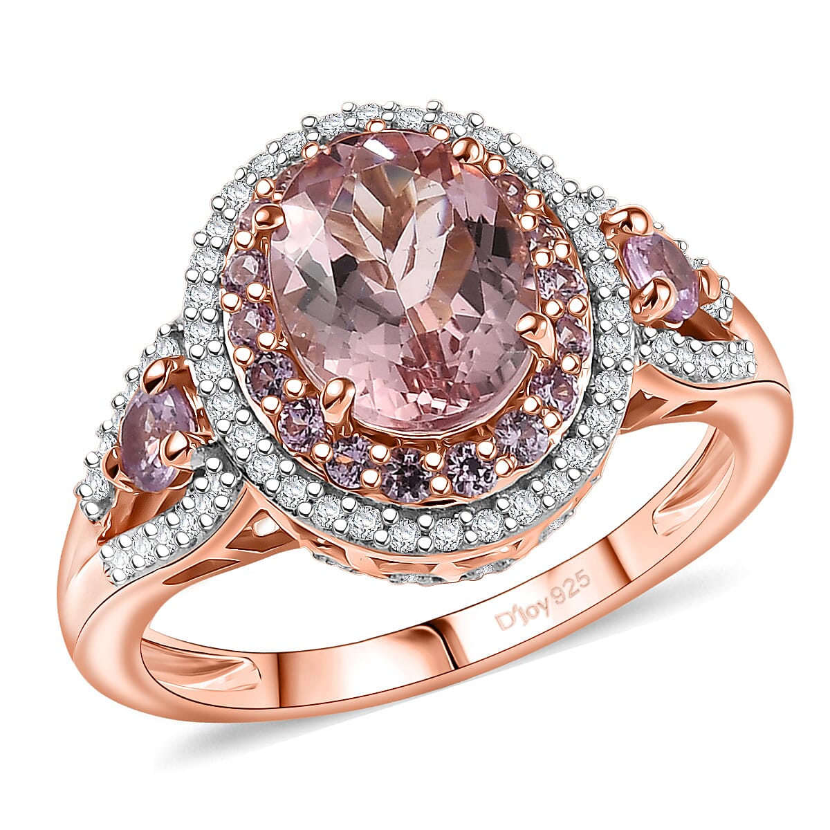 D'Joy Premium Pink Morganite and Multi Gemstone 2.70 ctw Blush Coronet Ring in 18K Vermeil Rose Gold Over Sterling Silver (Size 5.0)