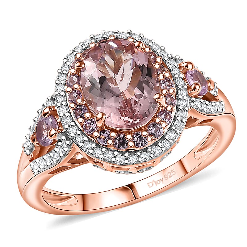 D'Joy Premium Pink Morganite and Multi Gemstone 2.70 ctw Blush Coronet Ring in 18K Vermeil Rose Gold Over Sterling Silver (Size 5.0)