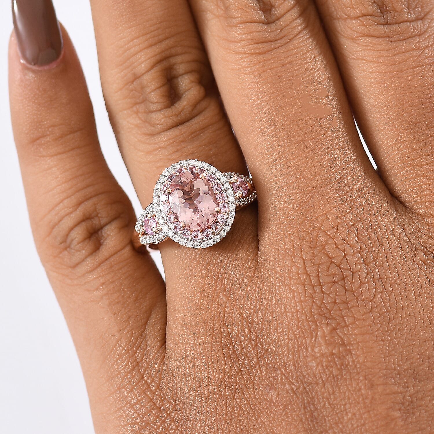 D'Joy Premium Pink Morganite and Multi Gemstone 2.70 ctw Blush Coronet Ring in 18K Vermeil Rose Gold Over Sterling Silver (Size 5.0)
