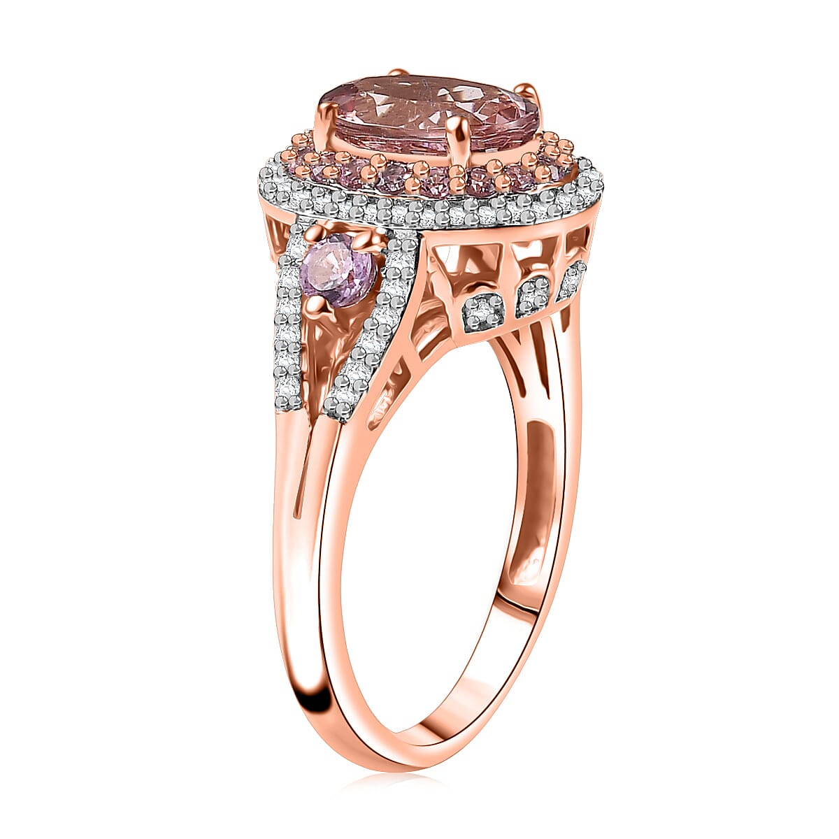 D'Joy Premium Pink Morganite and Multi Gemstone 2.70 ctw Blush Coronet Ring in 18K Vermeil Rose Gold Over Sterling Silver (Size 5.0)