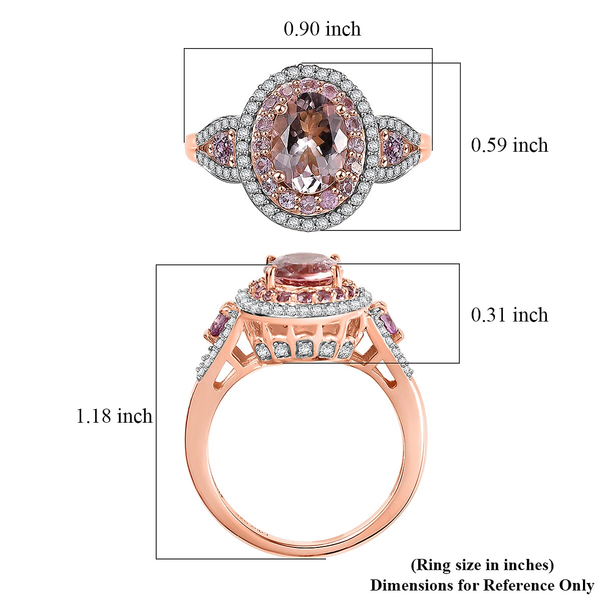 D'Joy Premium Pink Morganite and Multi Gemstone 2.70 ctw Blush Coronet Ring in 18K Vermeil Rose Gold Over Sterling Silver (Size 5.0)
