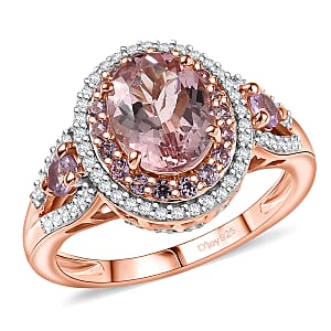 D'Joy Premium Pink Morganite and Multi Gemstone 2.70 ctw Blush Coronet Ring in 18K Vermeil Rose Gold Over Sterling Silver (Size 9.0)
