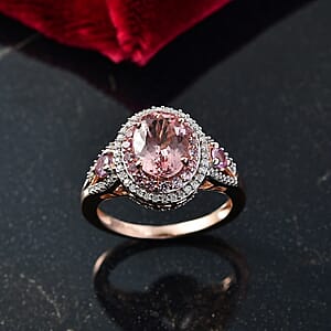 D'Joy Premium Pink Morganite and Multi Gemstone 2.70 ctw Blush Coronet Ring in 18K Vermeil Rose Gold Over Sterling Silver (Size 9.0)