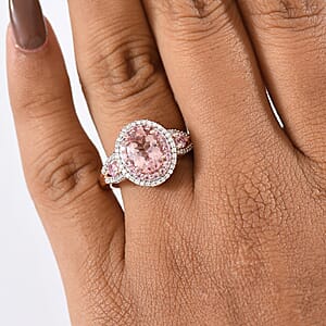 D'Joy Premium Pink Morganite and Multi Gemstone 2.70 ctw Blush Coronet Ring in 18K Vermeil Rose Gold Over Sterling Silver (Size 9.0)