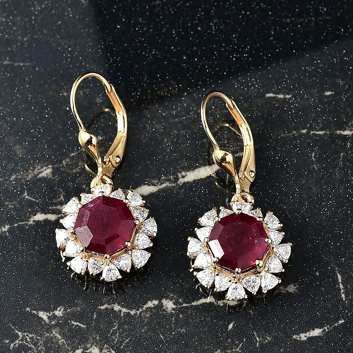 D'Joy Niassa Ruby (FF), Moissanite Earrings in 18K Vermeil YG Over Sterling Silver 9.10 ctw image number 1