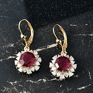 D'Joy Niassa Ruby (FF) and Moissanite 9.10 ctw Earrings in 18K Vermeil Yellow Gold Over Sterling Silver
