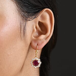 D'Joy Niassa Ruby (FF) and Moissanite 9.10 ctw Earrings in 18K Vermeil Yellow Gold Over Sterling Silver