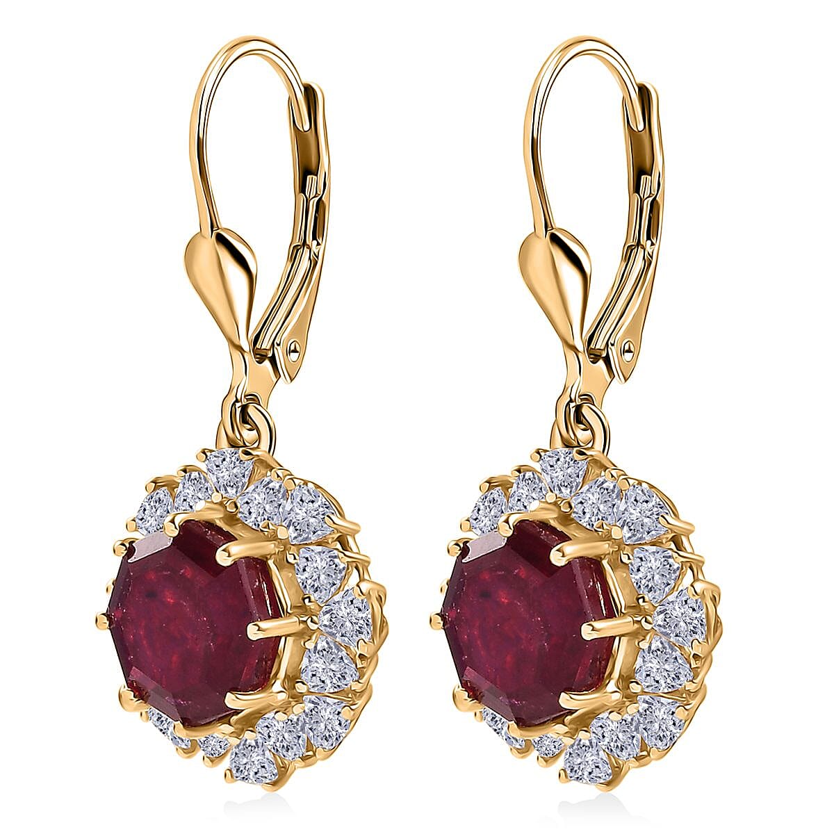 D'Joy Niassa Ruby (FF), Moissanite Earrings in 18K Vermeil YG Over Sterling Silver 9.10 ctw image number 3