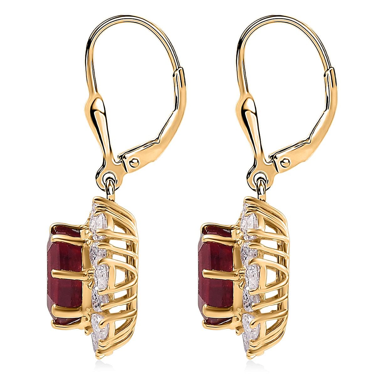 D'Joy Niassa Ruby (FF), Moissanite Earrings in 18K Vermeil YG Over Sterling Silver 9.10 ctw image number 4