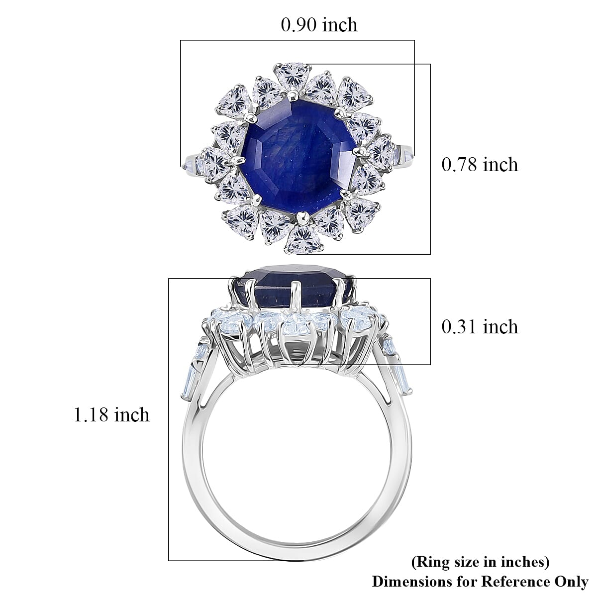 D'Joy Masoala Sapphire (DF) and Moissanite 8.15 ctw Dahlia Flower Ring in Rhodium Over Sterling Silver (Size 10.0)