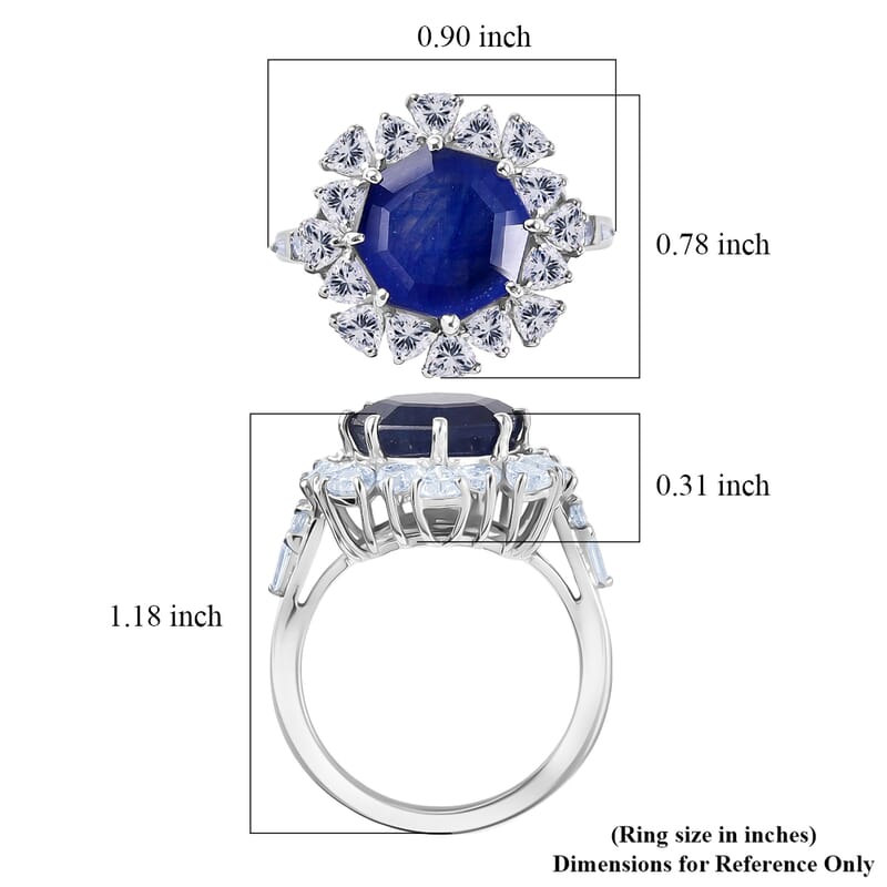 D'Joy Masoala Sapphire (DF) and Moissanite 8.15 ctw Dahlia Flower Ring in Rhodium Over Sterling Silver (Size 10.0)