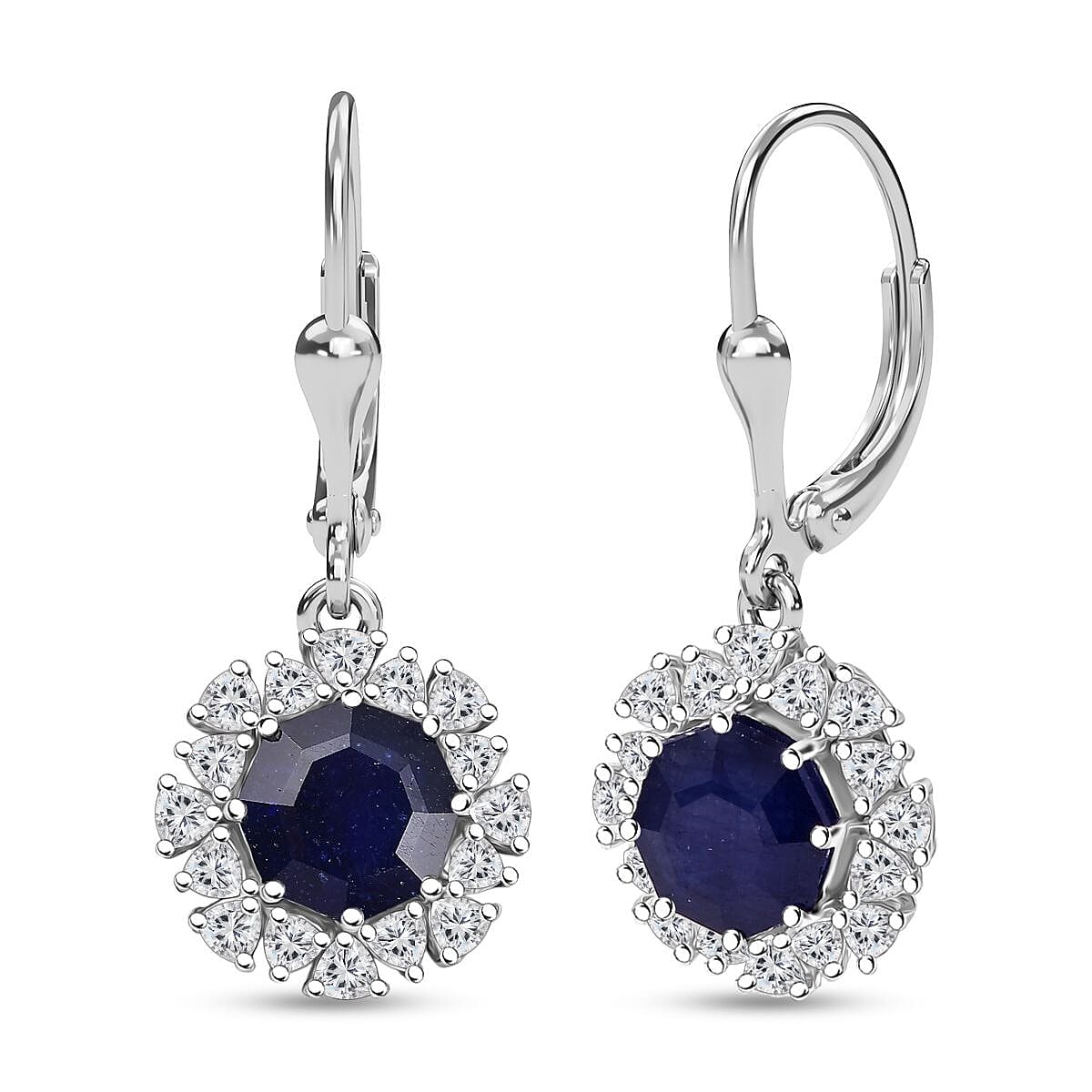 D'Joy Masoala Sapphire (D) and Moissanite 8.10 ctw Earrings in Rhodium Over Sterling Silver image number 0
