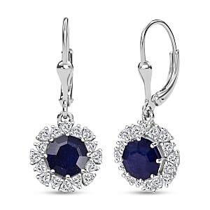 D'Joy Masoala Sapphire (D) and Moissanite 8.10 ctw Earrings in Rhodium Over Sterling Silver
