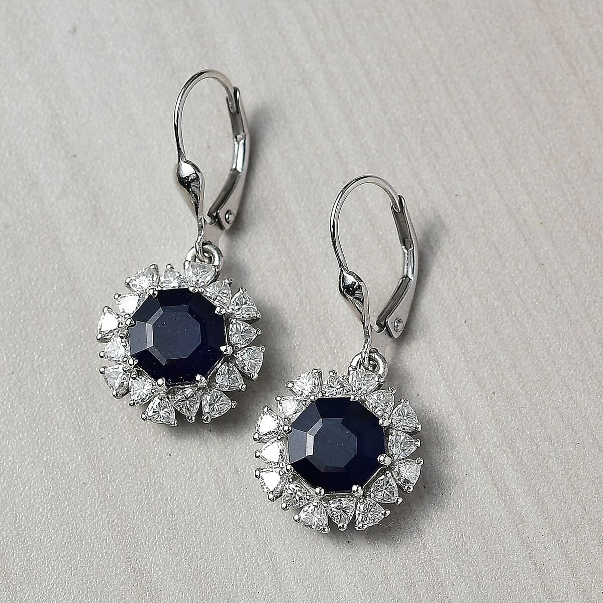 D'Joy Masoala Sapphire (D) and Moissanite 8.10 ctw Earrings in Rhodium Over Sterling Silver image number 1