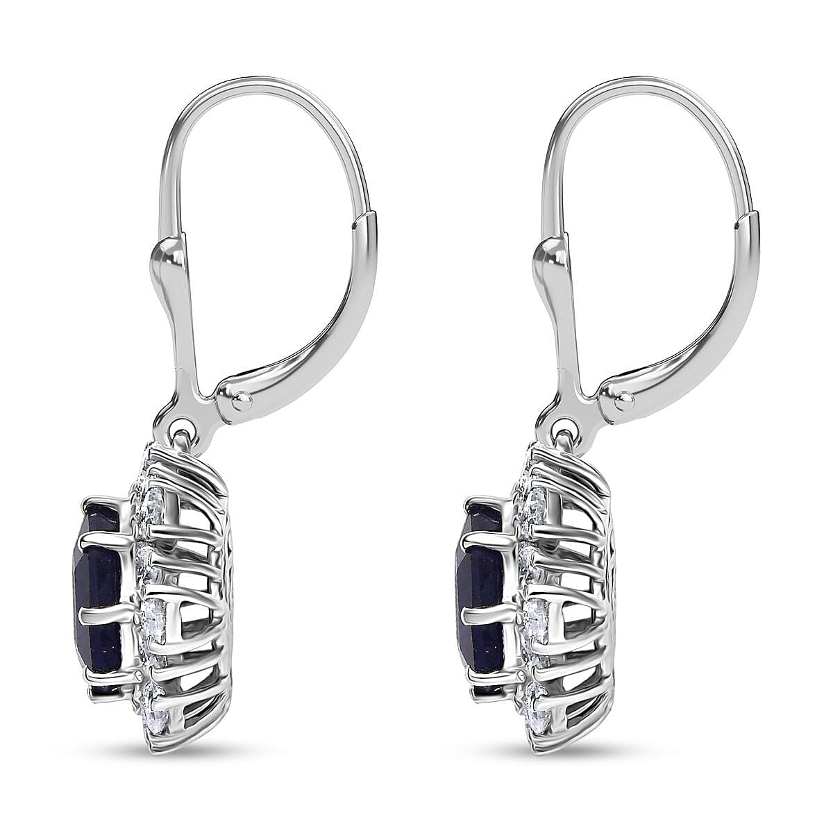 D'Joy Masoala Sapphire (D) and Moissanite 8.10 ctw Earrings in Rhodium Over Sterling Silver image number 3