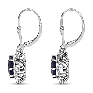 D'Joy Masoala Sapphire (D) and Moissanite 8.10 ctw Earrings in Rhodium Over Sterling Silver